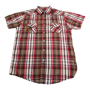 SQ Comfort Wash Men's Short Sleeve Shirt Red White 100% Cotton